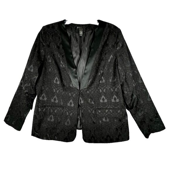 Lane Bryant Blazer Womens 20 Plus Size Black Jacquard Tuxedo Style Casual Party - Picture 1 of 9